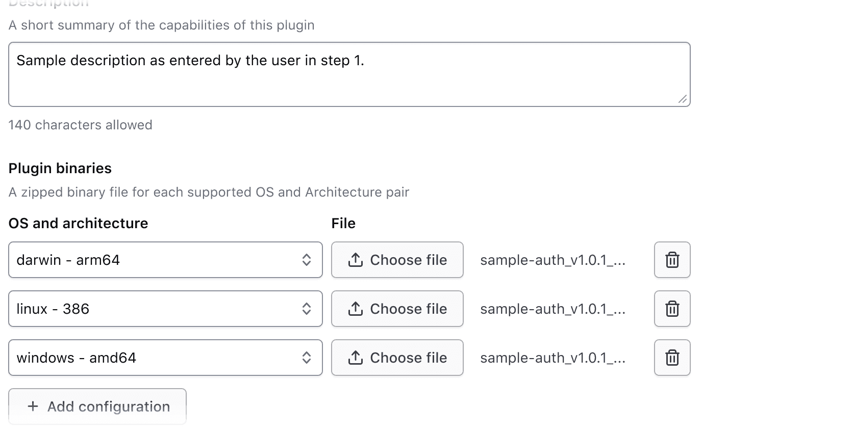 The Key Value Inputs component used as part of a larger form. It includes a Legend explaining to the user what files they should use it to upload.